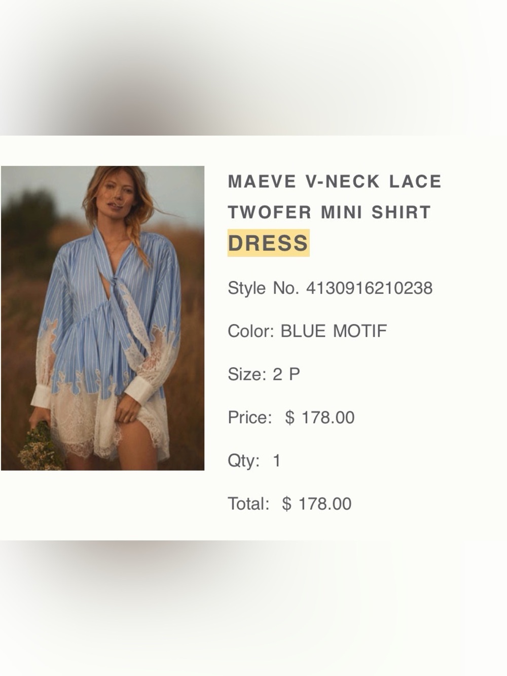 Like New Anthropologie Maeve Blue Striped V-Neck Lace-Trim Mini Shirt Dress 2P